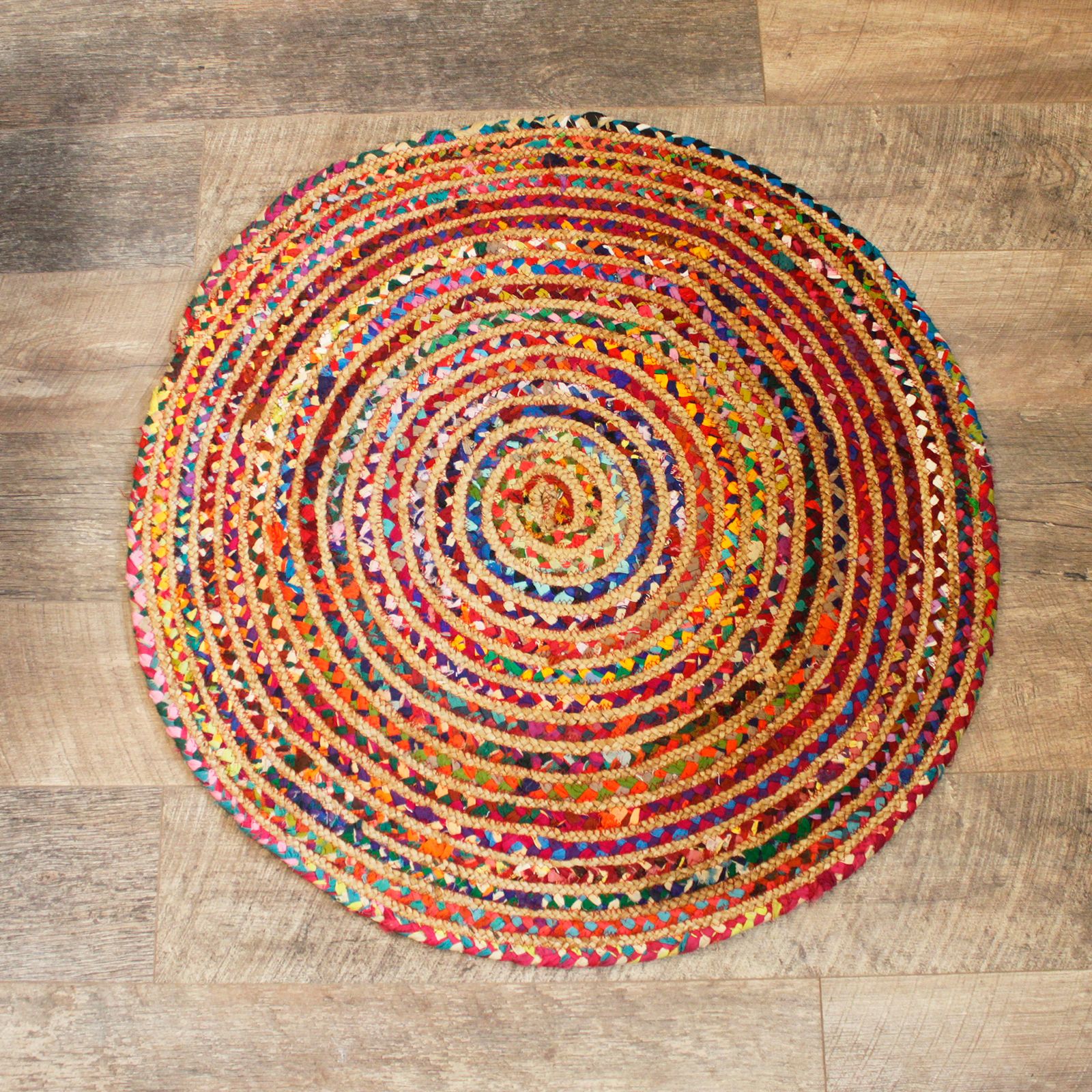 Round Jute and Cotton Rug, 90cm, product photograph