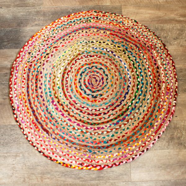 Round Jute and Cotton Rug, 120cm, product photograph