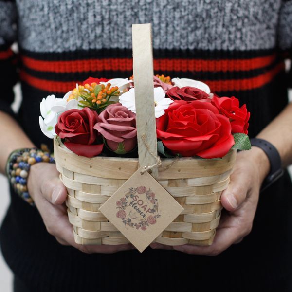 Soap Flower Bouquet, Lilac in Basket, product photograph